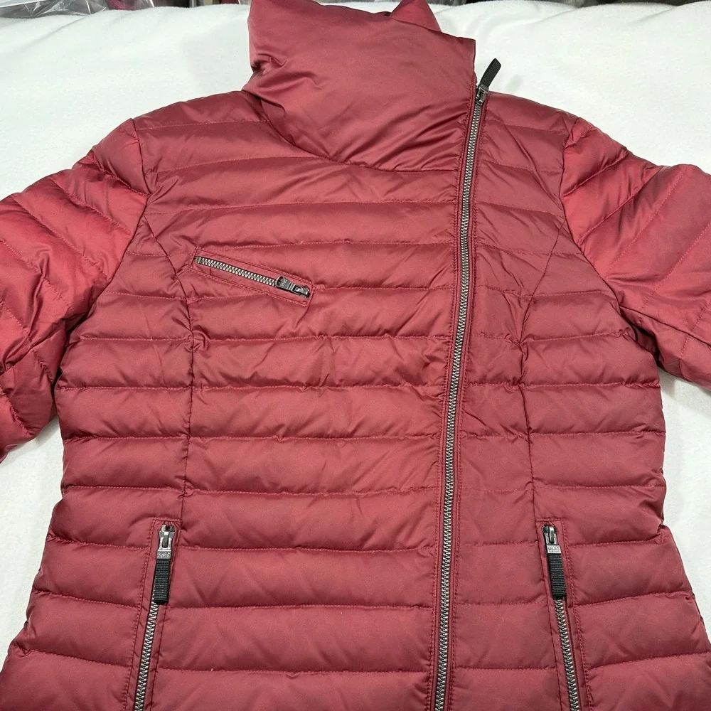 Marc‎ New York Andrew Marc Burgundy Down Puffer Jacket Asym Zip Funnel Neck L - Picture 6 of 10